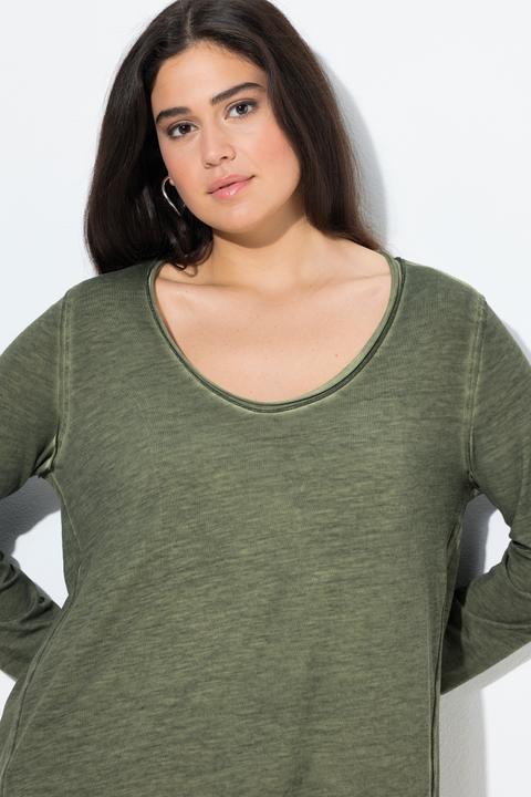 Immagine prodotto Ulla Popken Maglia classica con orli arrotolati, scollo a V e maniche lunghe (46, 48)