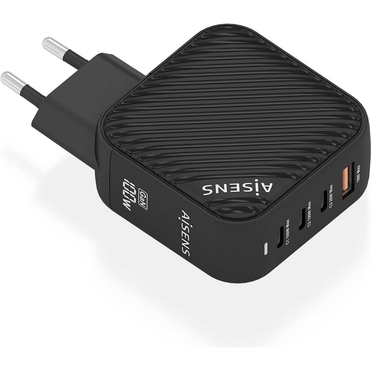 Aisens CARGADOR GAN 100W 3XUSB-C PD3.0 QC4.0 1XUSB-A QC3.0 NEGRO (100 W, 4 porte), Caricatore USB, Nero