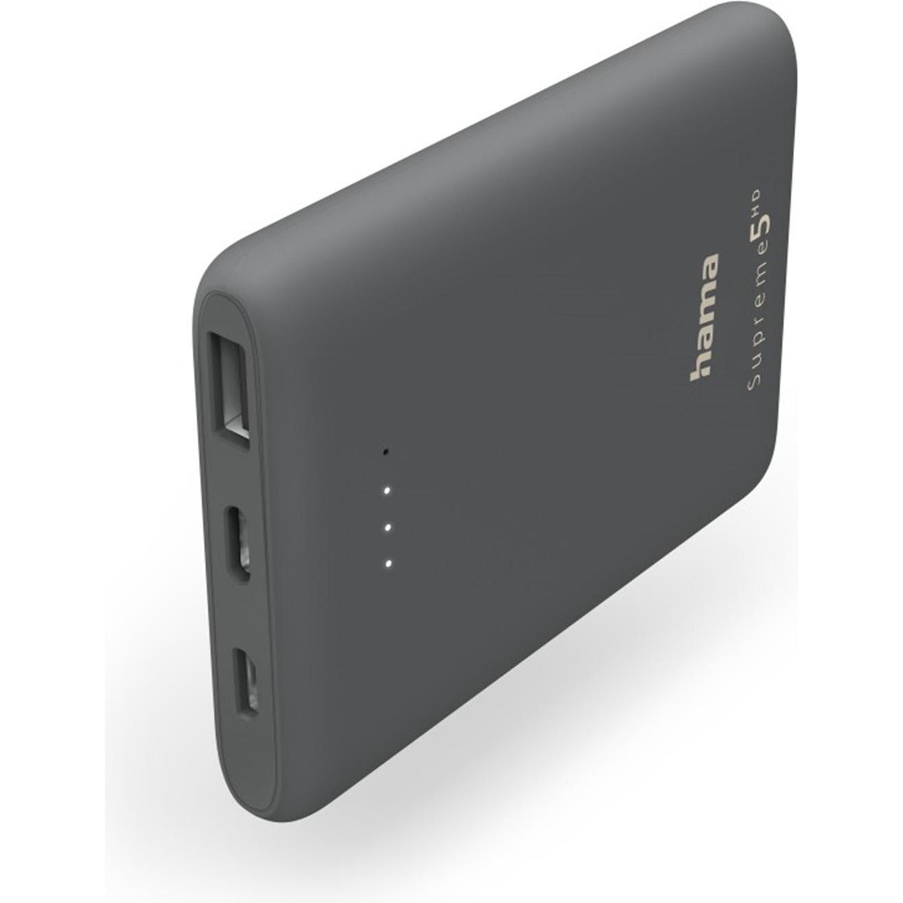 Hama Supreme 5HD (5000 mAh, 18.50 Wh), Powerbank, Grau