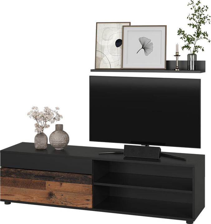 Produktbild Vicco Lowboard & Regal Berno, Schwarz/Oldstyle, mit 1 Klappe