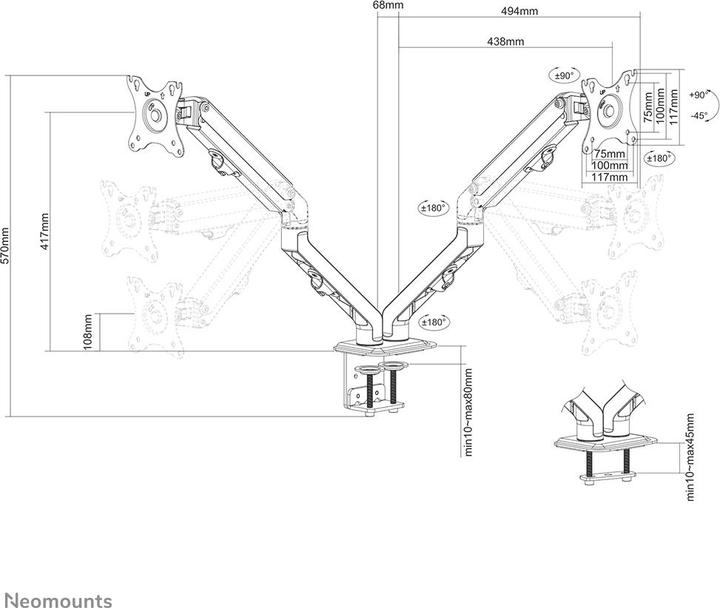 Immagine prodotto Neomounts Supporto da scrivania per schermo piatto (stand/grommet) (Tavolo, 27.01")