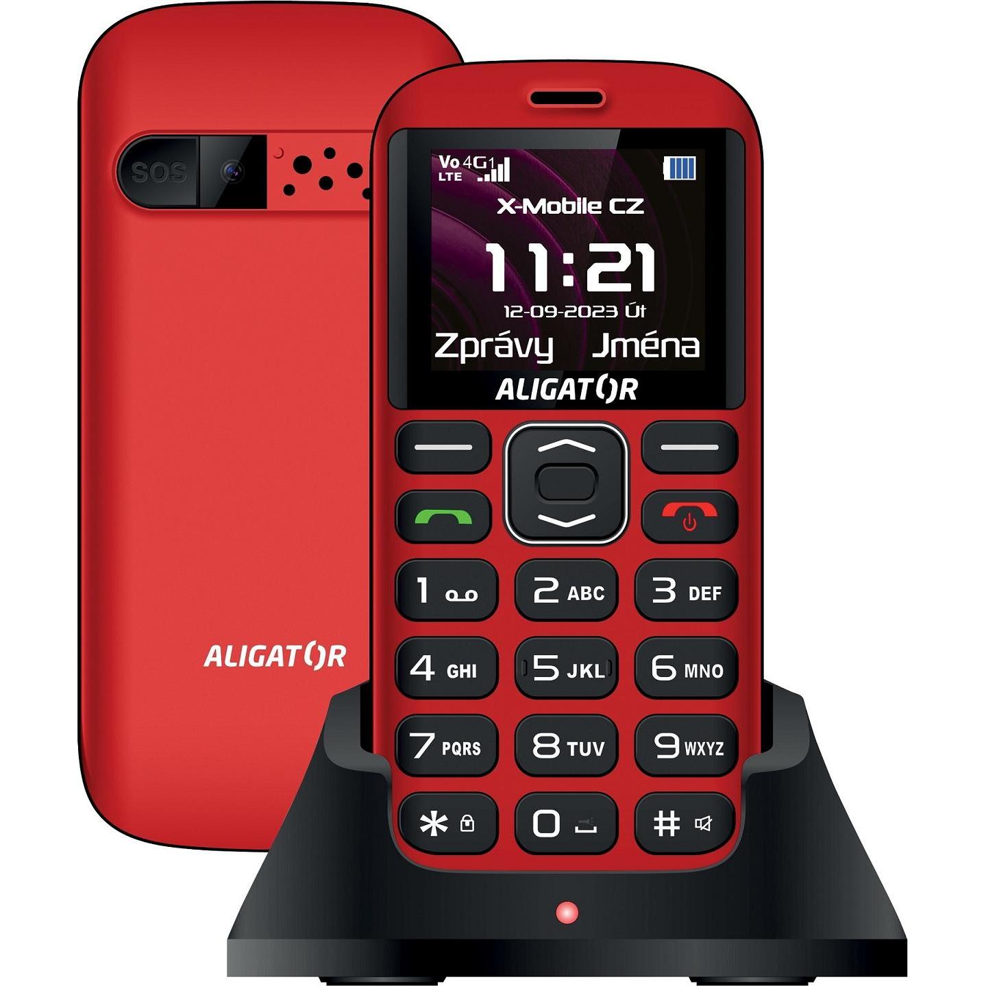 Aligator A720 Sen.??erveno-??ern+st.nab. (1.80"), Cellulare con tasti, Rosso