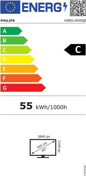 Energie-Label Philips Signage Display 65BDL3650QE/00 65", UHD, 18/7, 350cd/m², Android (3840 x 2160 Pixel, 65")