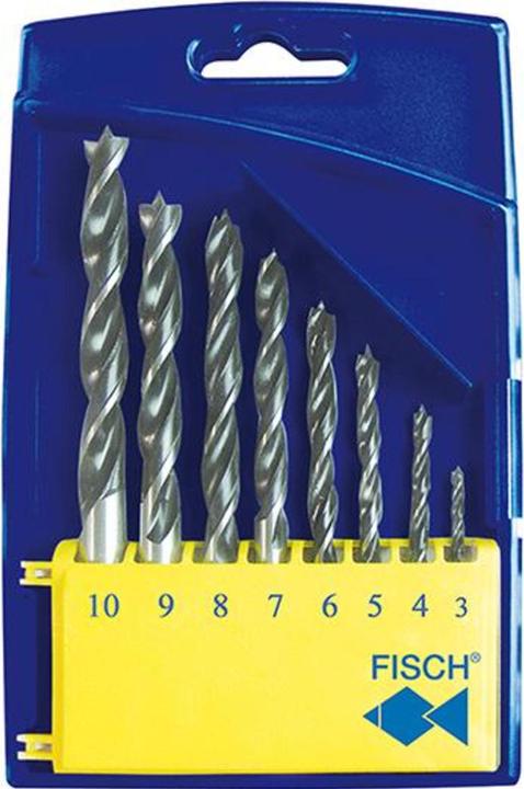 Fisch Wood twist drill bit cassette 0120 Drill bits ø 3-10 mm 8 pieces (10.0 mm, 3.0, 4.0, 5.0, 6.0, 7.0, 8.0, 9.0)