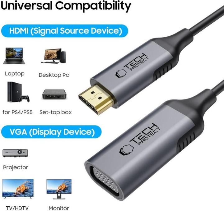 Actual product image Tech-Protect UltraBoost HDMI / VGA FULL HD 60 Hz adapter - black (VGA, 20 cm)