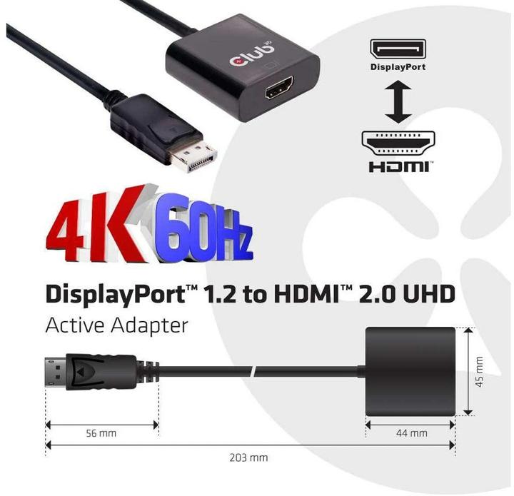 Actual product image Club 3D Adapter cable DP 1.2 to HDMI 2.0 (HDMI, 21 cm)