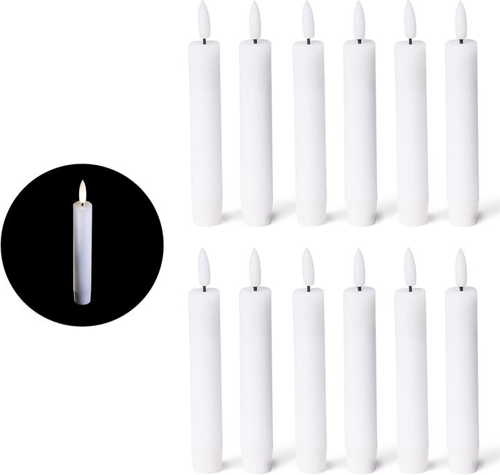 Produktbild Novaliv LED Stabkerze mit Timer-Funktion 12er Set - Weiße Stabkerze LED Moving Flame Timer - 12,5cm (12 x)