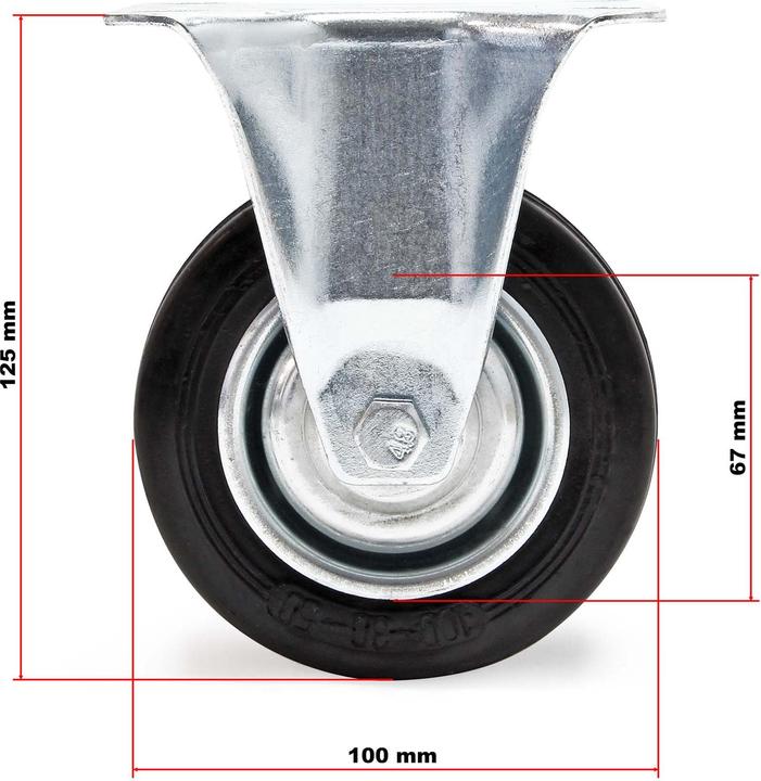 Image du produit Wiltec Kit Roulettes 100mm 70kg/roue 2x Pivotantes double arrêt 2x Fixes Charge lourde Caoutchouc plein Pla