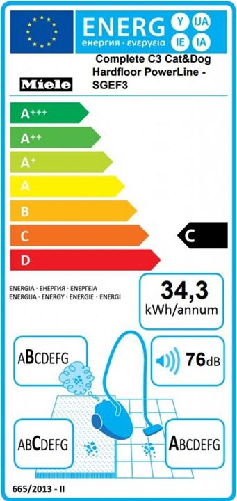 Label énergétique Miele Ligne complète C3 Chat et chien à plancher dur PowerLine
