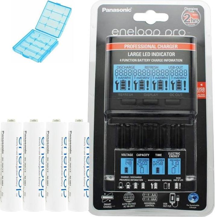Produktbild Panasonic Ladegerät Eneloop BQ-CC65 inkl., 4 eneloop AAA Micro und AccuCell AkkuBox Blue (1 Stk., AAA, Ladegerät inkl. Akku)