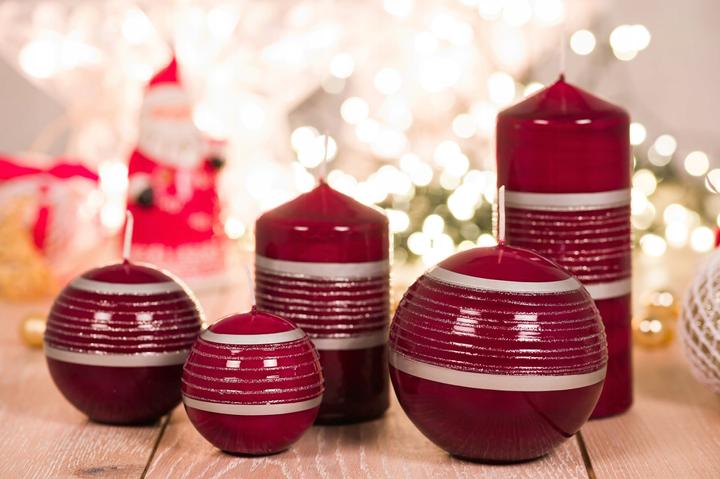 Actual product image Jossie Candles Candle dark red with silver stripes with glitter ball 10 Cm Handmade
