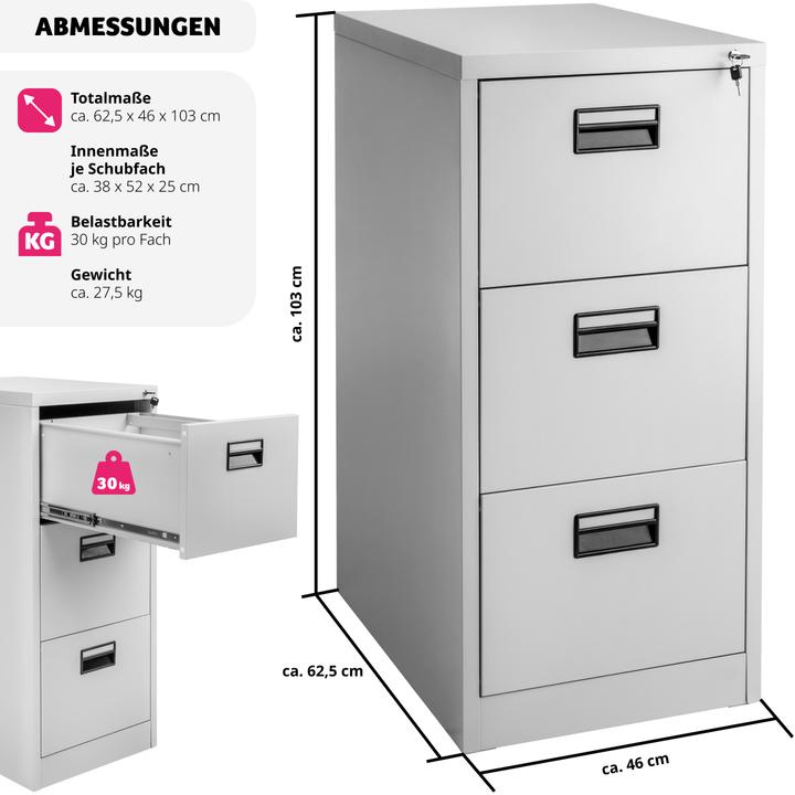 Produktbild tectake Aktenschrank mit 3 Schubladen