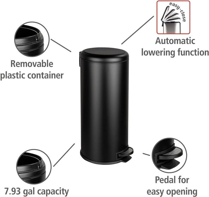 Produktbild Wenko Treteimer Leman Easy Close 30 Liter schwarz matt (30 l)