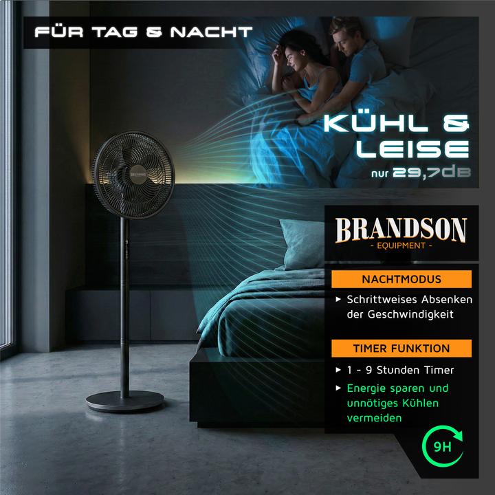 Produktbild Brandson Standventilator DC-Motor, leise, Oszillation, Fernbedienung, 30 W, 9 Geschwindigkeitsstufen (29.70 dB)
