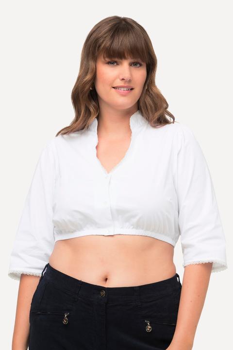 Produktbild Ulla Popken Dirndlbluse, Stehkragen, Spitze, V-Ausschnitt, 3/4-Arm (52)