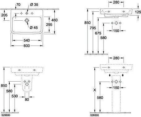 Produktbild Villeroy & Boch V&B Waschtisch O.NOVO 600x460mm mit ÜL we C+ (460 mm, 600 mm)
