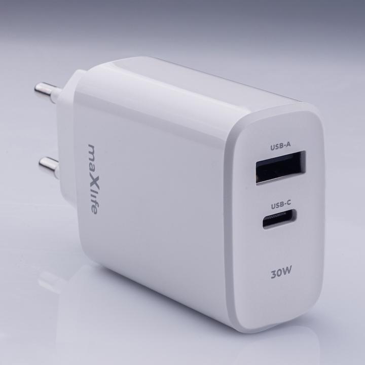 Produktbild Maxlife MXTC-10-30AC PD QC Ladegerät 1x USB-C 1x USB 30W weiss (30 W, 2 Ports)
