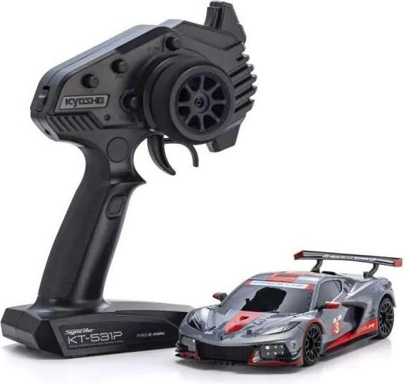 Actual product image Kyosho Mini-Z MR-03 Corvette C8-R 1:28, Gun Metal/Red, ARTR (ARR Almost Ready to Run)