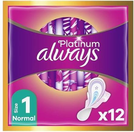 Actual product image Always Platinum Normal Sanitary Towels with Wings Size 1 12 Pads (12 x)