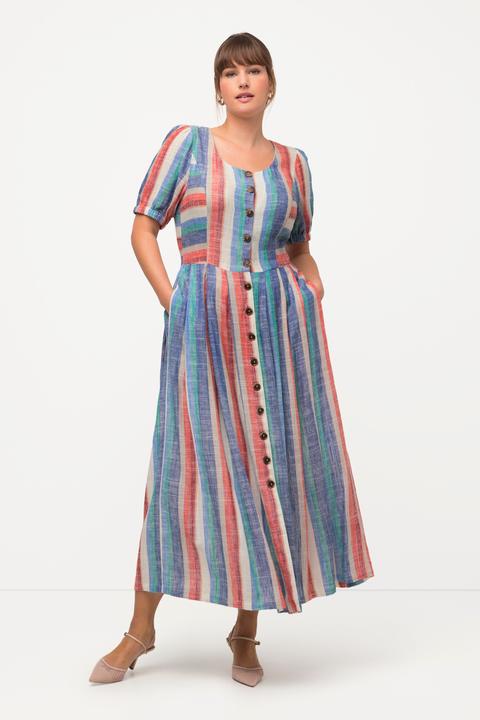 Actual product image Ulla Popken Striped Linen Blend Button Front Dress (48)