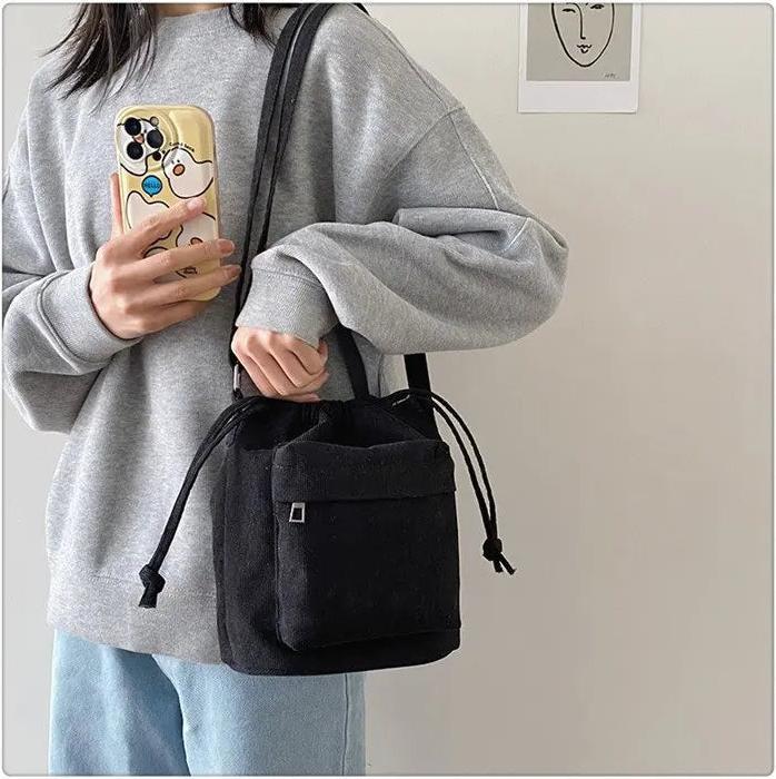Immagine prodotto Only-Bags.Store Borsa shopping in velluto a coste con coulisse, borsa a tracolla, borsa hobo, borsa casual, grande