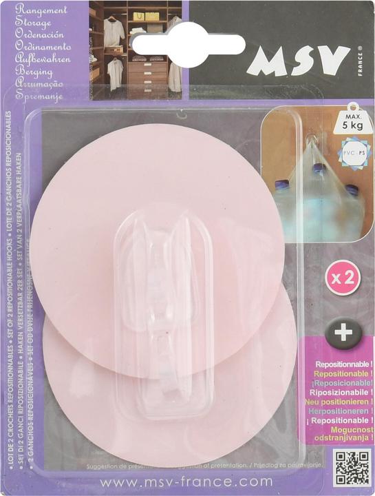 Actual product image MSV Patère Transparent Sur Fond Rond 8cm Rose Pastel