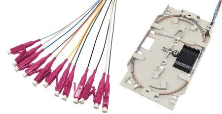 Produktbild Tecline LWL Spleisskassette mit 12x Faserpigtail OM4, farbig, LC/UPC, 2,0 m, 12 Stück (2 m)