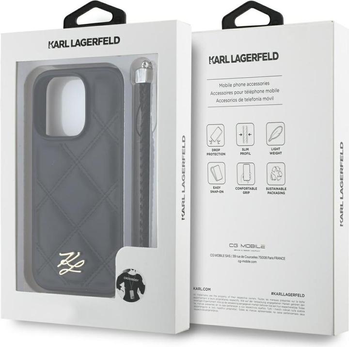 Actual product image Karl Lagerfeld Case Quilted Initial Logo & Chain Strap for iPhone 16 Pro Max black (Apple iPhone 16 Pro Max)