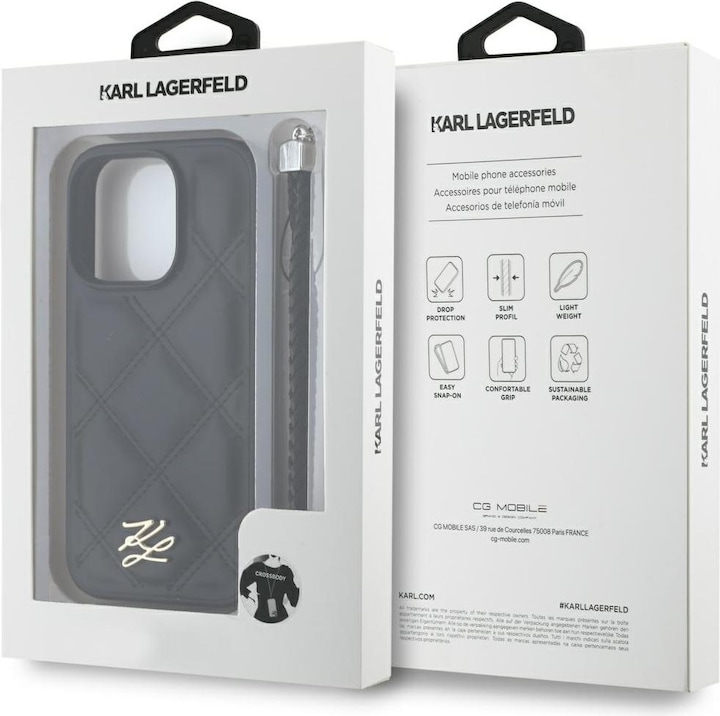 Produktbild Karl Lagerfeld Case Quilted Initial Logo & Chain Strap for iPhone 16 Pro black (Apple iPhone 16 Pro)