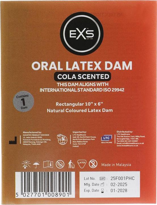 Actual product image Pipedream EXS "Cola Scented Oral Latex Dam", 1 lick cloth made of latex with cola flavouring (1 pcs.)