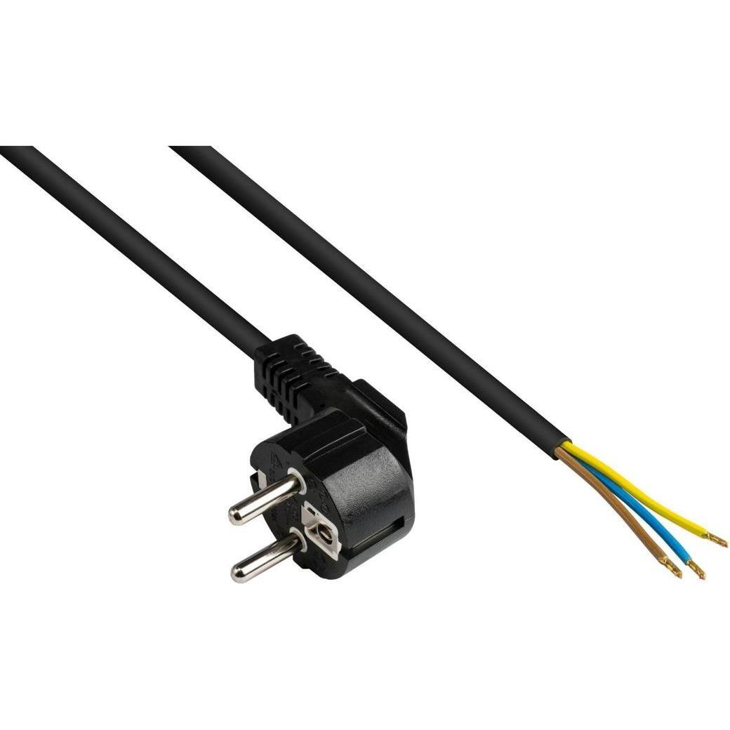 Varia Netzkabel Schutzkontakt-Stecker Typ E+F an abisolierte Enden, schwarz, 0,75 mm², 2 m (2 m), Cavo di alimentazione, Nero