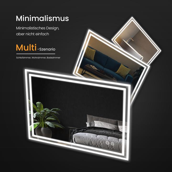 Produktbild Emke Badspiegel mit Beleuchtung 100*60cm,Beschlagfrei, Kaltweiss6500K, Dimmbar, Touch Schalter