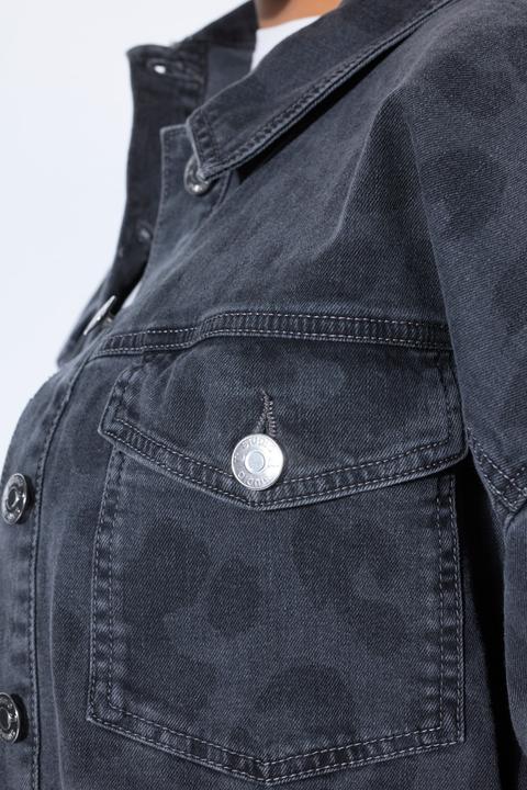 Actual product image Studio Untold Denim jacket, oversized, grey denim with leopard print (58)