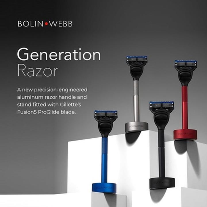 Actual product image Bolin Webb Generation Razor and Stand in Red with Gillette Fusion5 Blade Luxury Razor for Men
