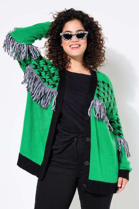Produktbild Angel of Style Strickjacke, oversized, Hahnentritt, Fransen, Langarm (46, 48)