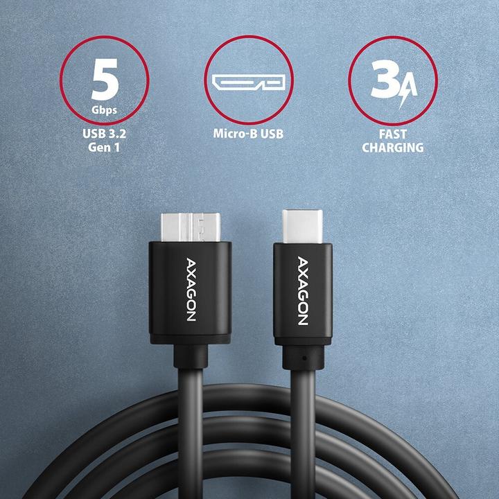 Actual product image Axagon BUMM3-CM10AB Cable Micro-B USB to USB-C 3.2 Gen 1 (1 m, USB 3.2 Gen 1, 5 W)