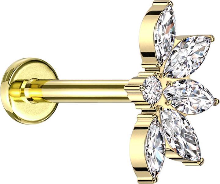 Actual product image Star Piercing Micro labret internal thread gold-plated half lotus flower gold-plated crystals silver (without brass, Titanium)