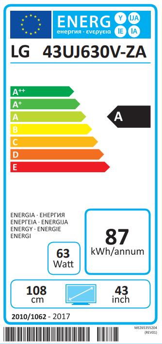 Energie-Label LG 43uj630v (43", LCD, 4K, 2017)