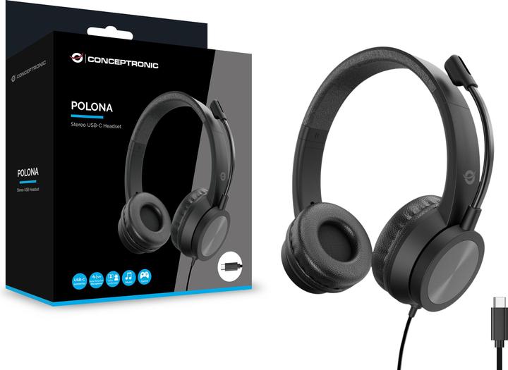 Actual product image Conceptronic Headset Geräuschunterdrückung,USB-C,2.0m sw (Cable, USB-C)