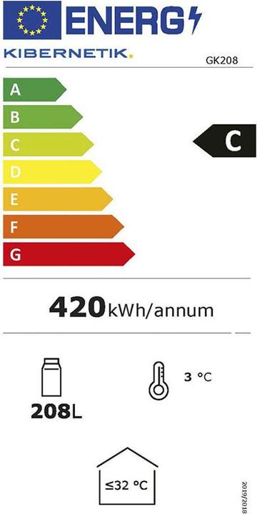 Energie-Label Kibernetik FSP GK208 Getränkekühlschrank schwarz (208 l)