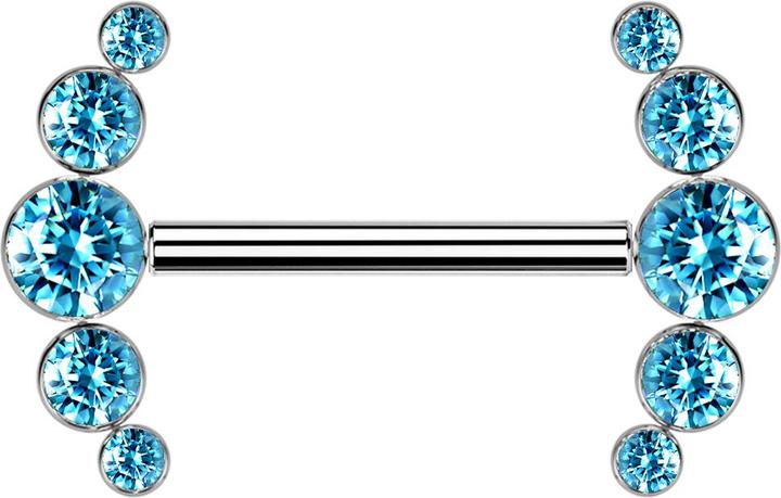 Actual product image Star Piercing Barbell Innengewinde silber front fünf Kristalle aqua (without brass, Titanium)