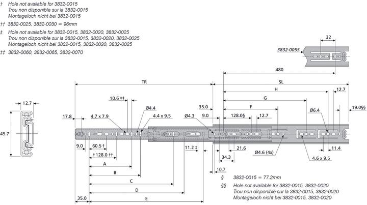 Actual product image Accuride Full extension ball bearing slides DH3832, corrosion resistant