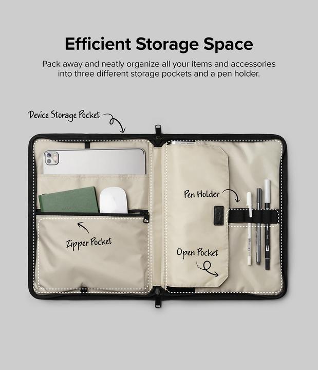 Actual product image Ringke Smart Zip Pouch universal case for laptop, tablet (up to 13 #), stand, bag, organizer, beige (13")