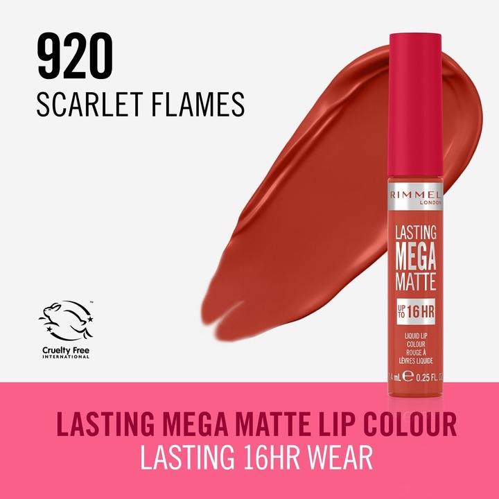 Immagine prodotto Rimmel London Colore labbra liquido Mega Matte a lunga durata (Fiamme Scarlatte)