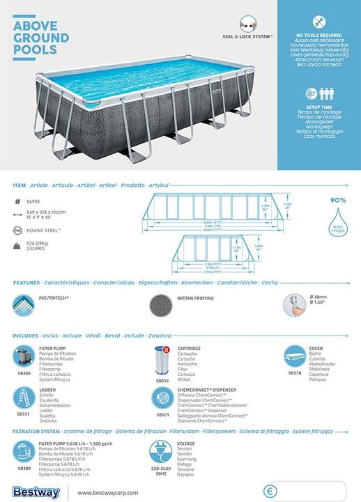 Immagine prodotto Bestway Potenza telaio in acciaio piscina (549 x 274 x 122 cm)