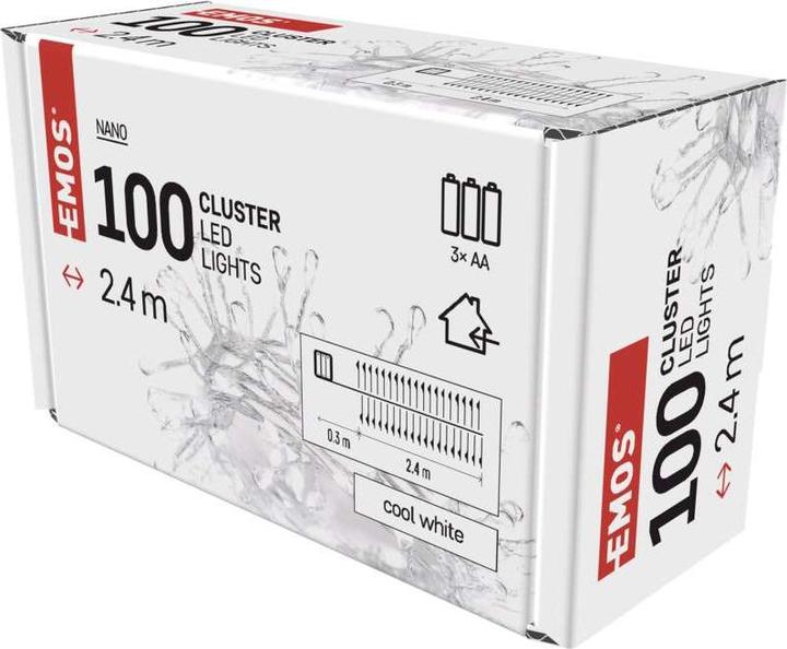 Image du produit Emos Lumières de Noël Lumières de Noël XMAS ZYK 0,9W 100LED 2,4m IP20 blanc froidD3FC01 (2.40 m)