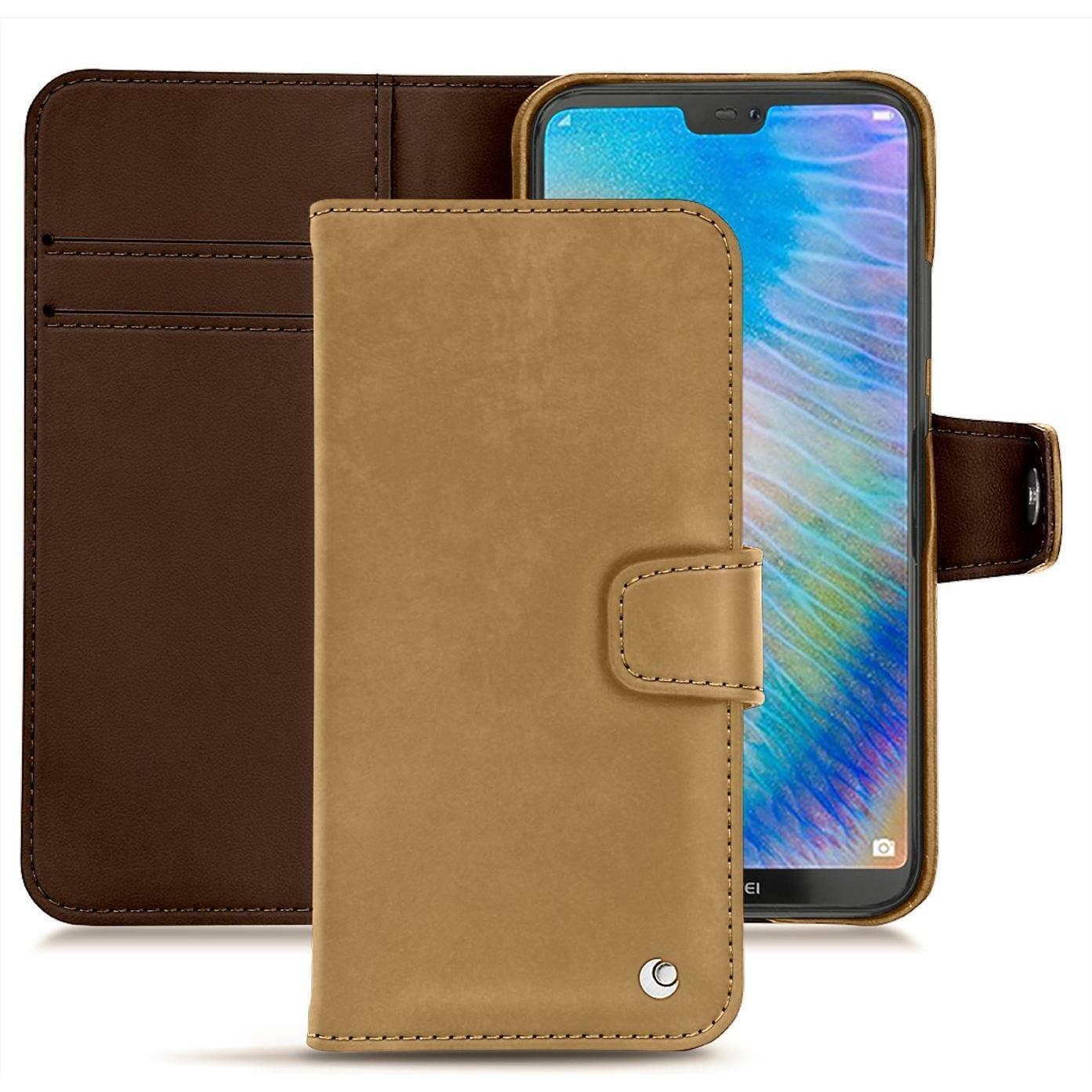 Noreve Lederschutzhülle Wallet (Huawei P20 Lite), Smartphone Hülle, Braun