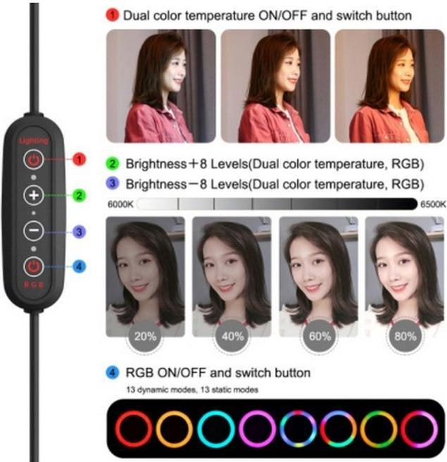 Immagine prodotto Puluz Apparecchio ad anello 10.2" RGBWW 168 Marquee LED & treppiede 165cm (Anello di luce)