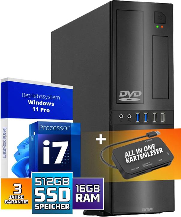 Actual product image GMR Ultra Slim i7 Office PC with 16GB RAM, 512GB SSD, DVD±RW, USB 3, Windows 11 Pro, WiFi Bluetooth (512 GB, 16 GB)