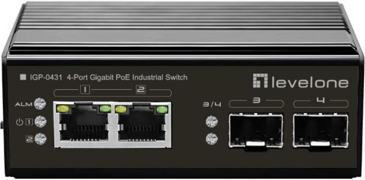 Actual product image LevelOne Switch 4 Port Gigabit PoE DIN-Rail,-40°C to 75°C (4 Ports)